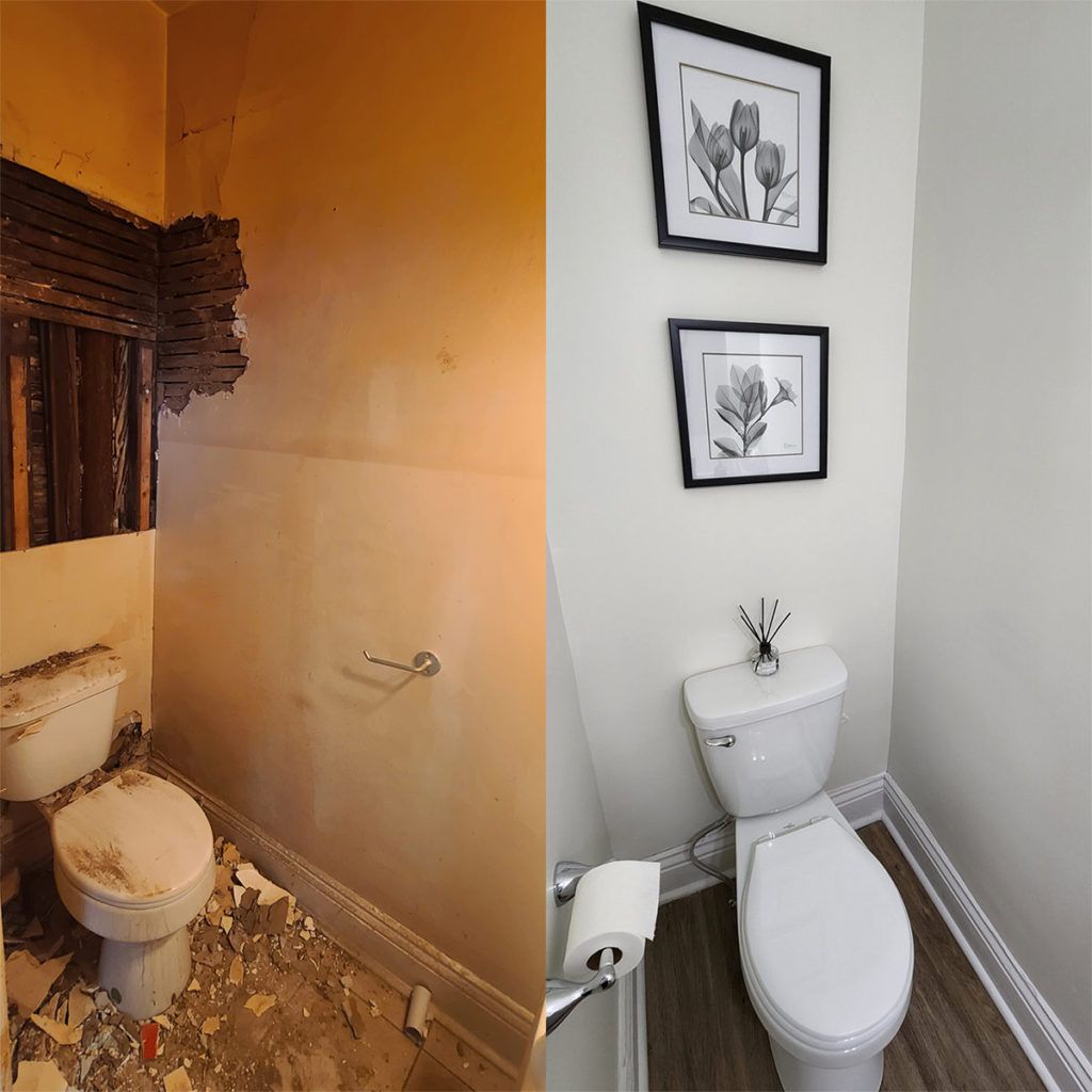 before and after photo of a remodelled bathroom