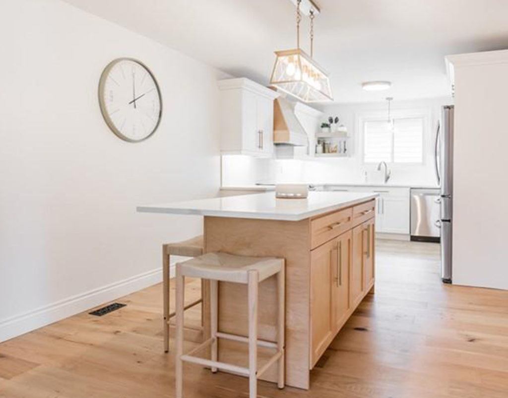 kitchen island with a white counter top